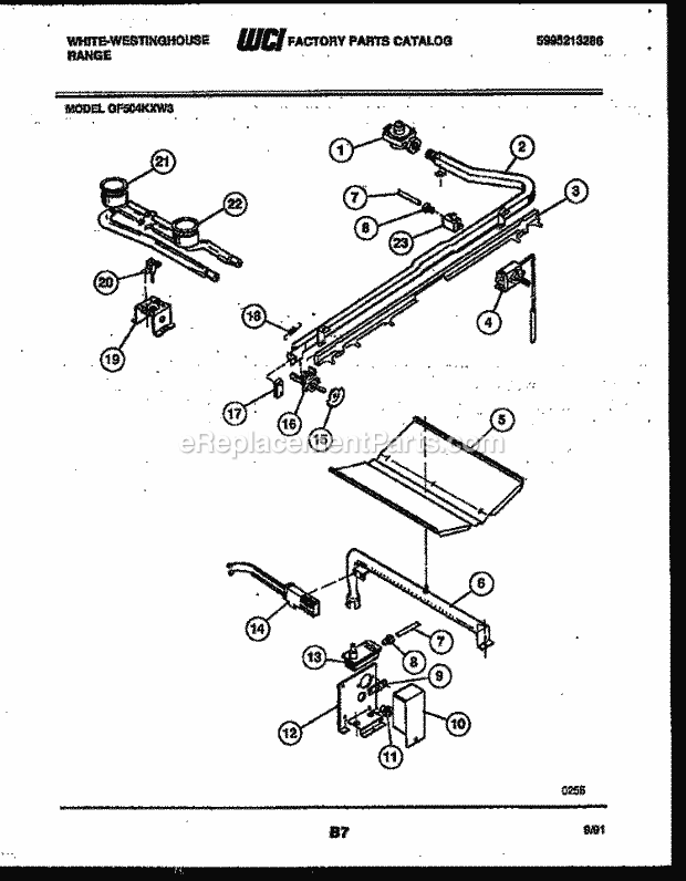 Frigidaire GF504KXW3 Wwh(V1) / Gas Range Burner, Manifold and Gas Control Diagram