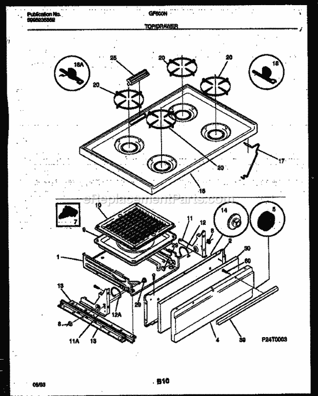 Frigidaire GF600ND8 Wwh(V2) / Gas Range Cooktop and Broiler Drawer Parts Diagram