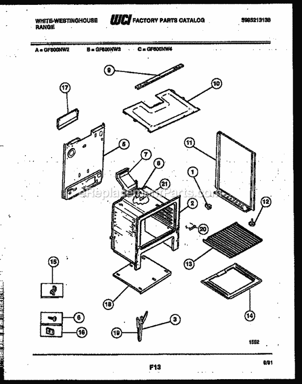 Frigidaire GF600NW3 Wwh(V3) / Gas Range Body Parts Diagram