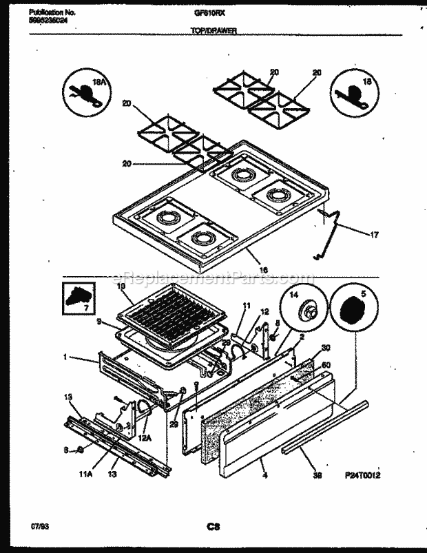 Frigidaire GF610RXW2 Wwh(V1) / Gas Range Cooktop and Broiler Drawer Parts Diagram