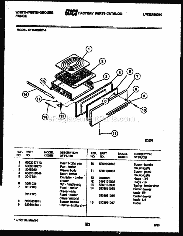Frigidaire GF620HXW4 Wwh(V1) / Gas Range Broiler Drawer Parts Diagram