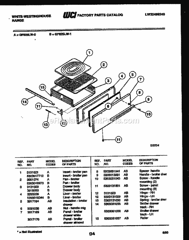 Frigidaire GF625LD0 Wwh(V2) / Gas Range Broiler Drawer Parts Diagram