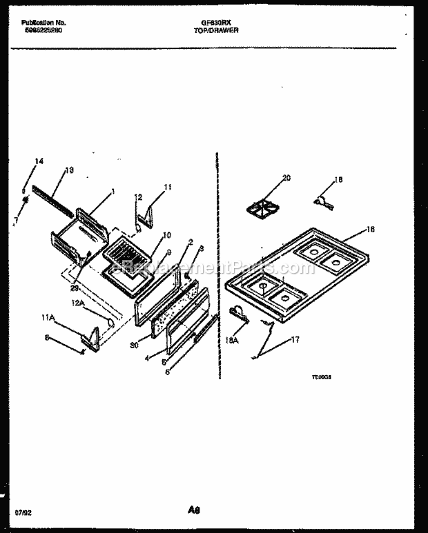 Frigidaire GF630RXD1 Wwh(V2) / Gas Range Cooktop and Broiler Drawer Parts Diagram