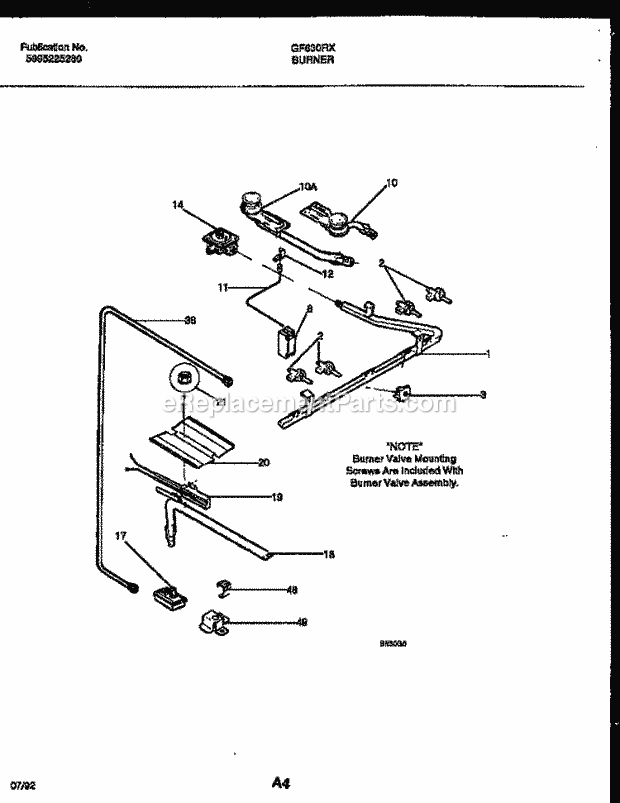 Frigidaire GF630RXW1 Wwh(V1) / Gas Range Burner, Manifold and Gas Control Diagram