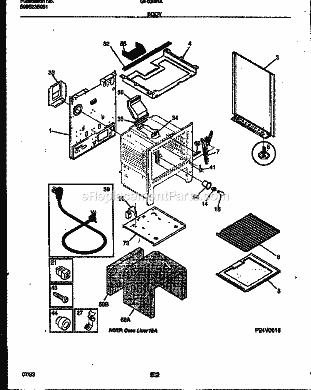 Frigidaire GF630RXW2 Wwh(V1) / Gas Range Body Parts Diagram