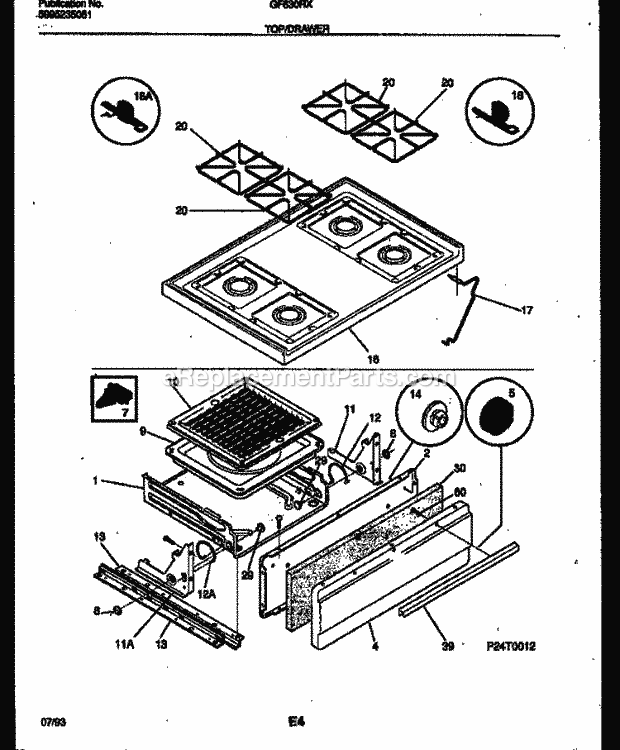 Frigidaire GF630RXW2 Wwh(V1) / Gas Range Cooktop and Broiler Drawer Parts Diagram