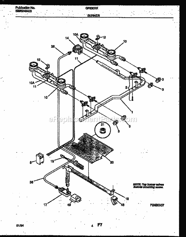 Frigidaire GF630RXW4 Wwh(V1) / Gas Range Burner, Manifold and Gas Control Diagram