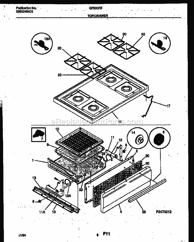 Frigidaire GF630RXW4 Wwh(V1) / Gas Range Cooktop and Broiler Drawer Parts Diagram