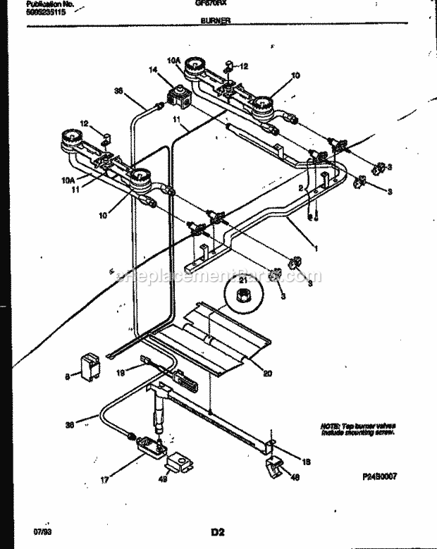 Frigidaire GF670RXW3 Wwh(V3) / Gas Range Burner, Manifold and Gas Control Diagram