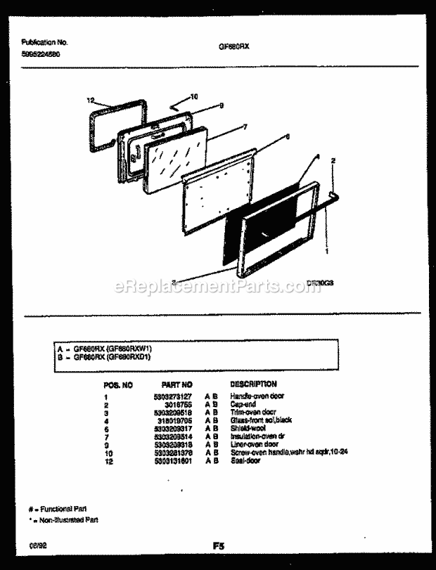 Frigidaire GF680RXW1 Wwh(V1) / Gas Range Door Parts Diagram