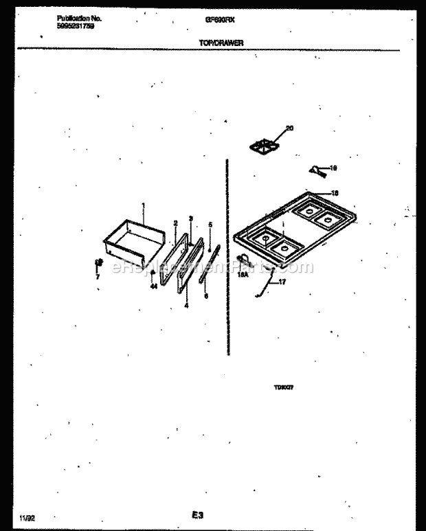 Frigidaire GF690RXD2 Wwh(V2) / Gas Range Cooktop and Drawer Parts Diagram