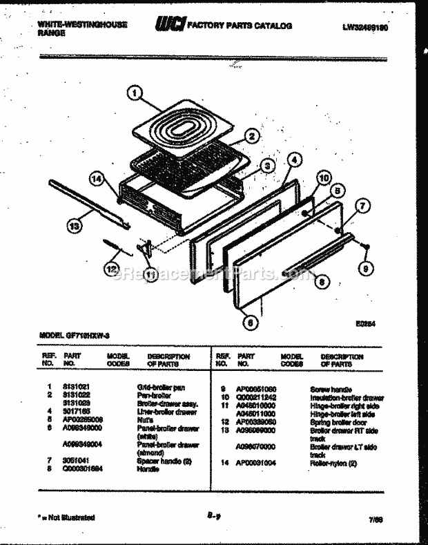 Frigidaire GF716HXW3 Wwh(V1) / Gas Range Broiler Drawer Parts Diagram