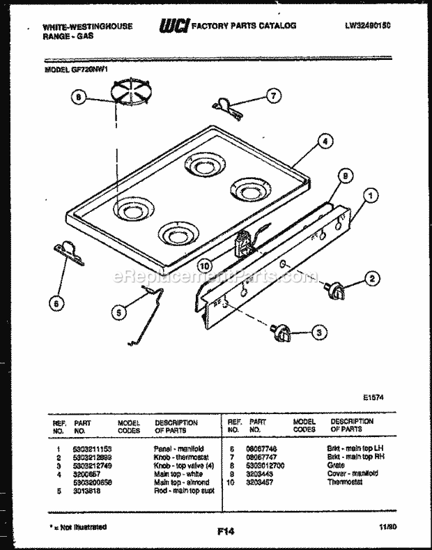 Frigidaire GF720ND1 Wwh(V2) / Gas Range Cooktop Parts Diagram