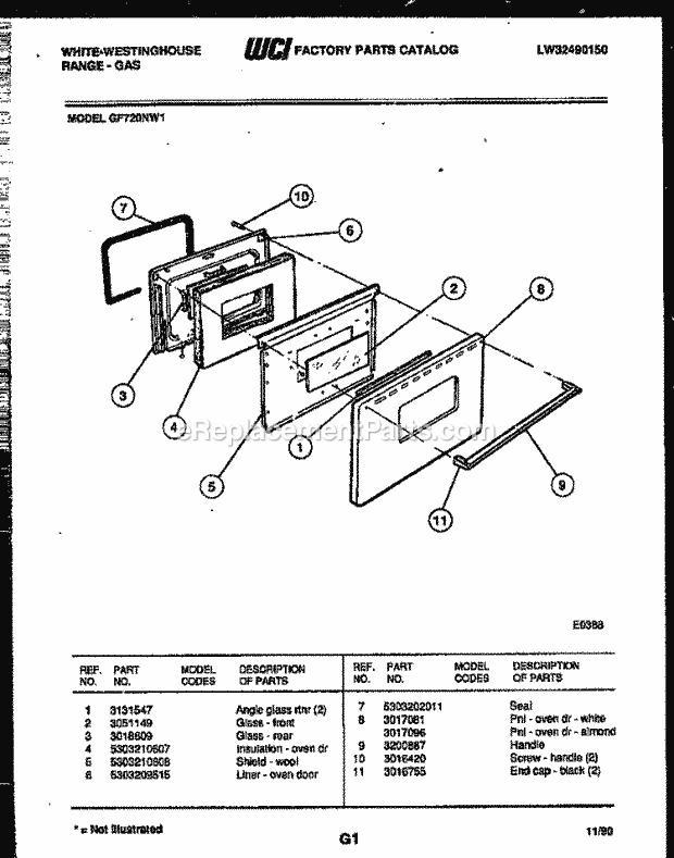 Frigidaire GF720ND1 Wwh(V2) / Gas Range Door Parts Diagram