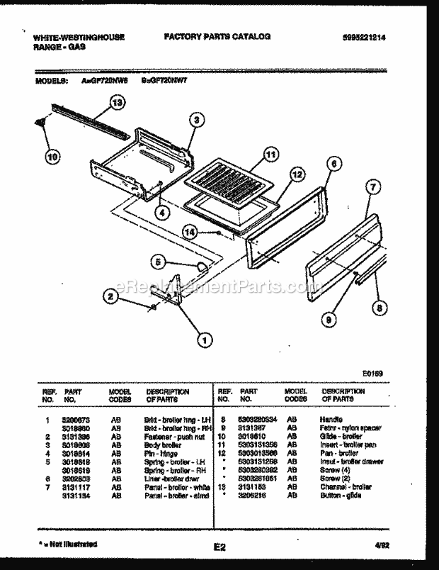 Frigidaire GF720ND6 Wwh(V2) / Gas Range Broiler Drawer Parts Diagram