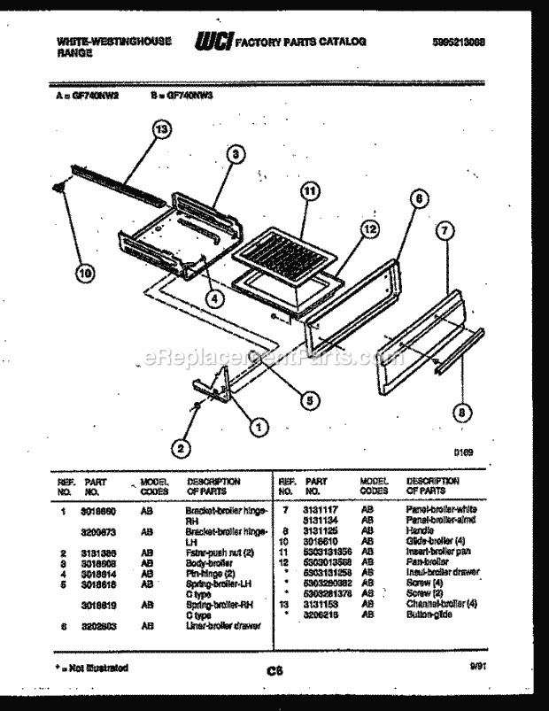 Frigidaire GF740ND2 Wwh(V2) / Gas Range Broiler Drawer Parts Diagram