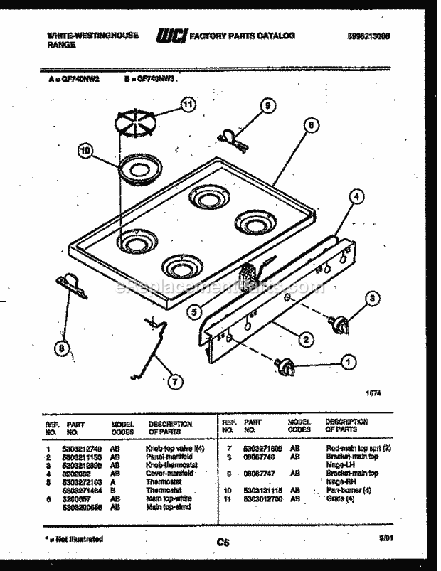 Frigidaire GF740ND2 Wwh(V2) / Gas Range Cooktop Parts Diagram