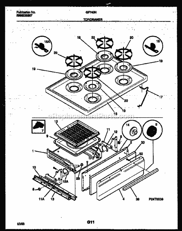 Frigidaire GF740ND7 Wwh(V2) / Gas Range Cooktop and Broiler Drawer Parts Diagram