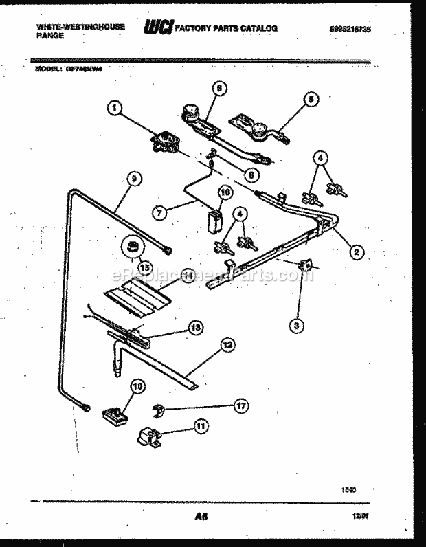 Frigidaire GF740NW4 Wwh(V1) / Gas Range Burner, Manifold and Gas Control Diagram