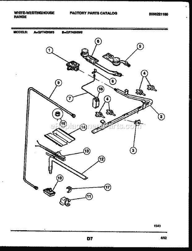 Frigidaire GF740NW5 Wwh(V1) / Gas Range Burner, Manifold and Gas Control Diagram