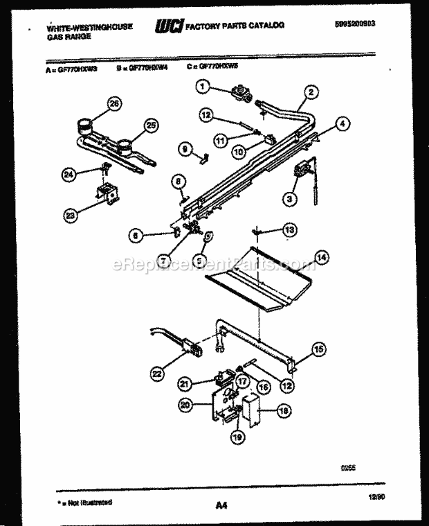 Frigidaire GF770HXW3 Wwh(V1) / Gas Range Burner, Manifold and Gas Control Diagram