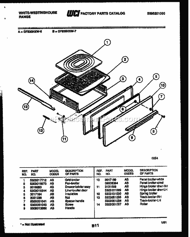 Frigidaire GF830HXD6 Wwh(V2) / Gas Range Broiler Drawer Parts Diagram