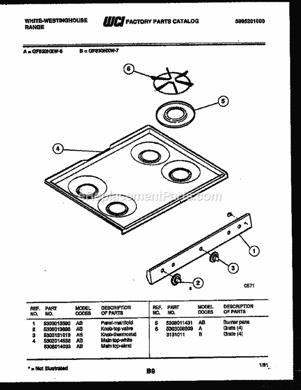 Frigidaire GF830HXD7 Wwh(V4) / Gas Range Cooktop Parts Diagram