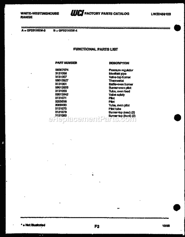 Frigidaire GF830HXW5 Wwh(V1) / Gas Range Door Parts Diagram