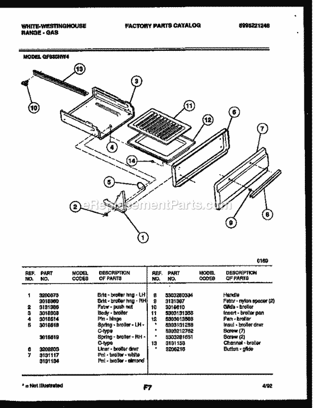 Frigidaire GF830ND4 Wwh(V2) / Gas Range Broiler Drawer Parts Diagram