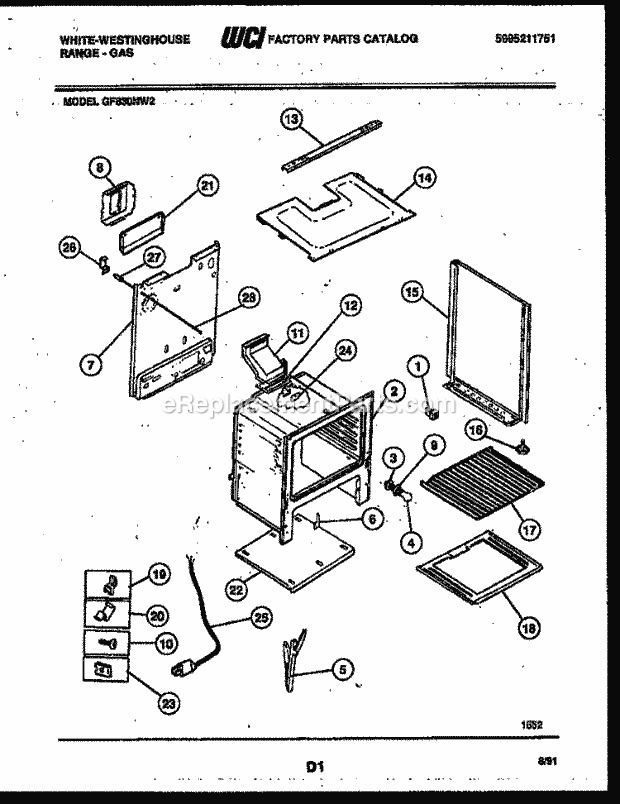 Frigidaire GF830NW2 Wwh(V1) / Gas Range Body Parts Diagram