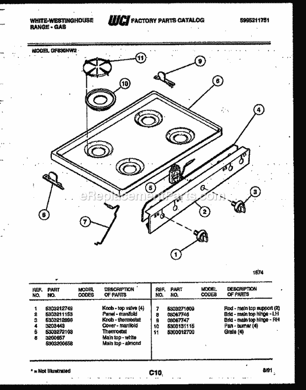 Frigidaire GF830NW2 Wwh(V1) / Gas Range Cooktop Parts Diagram