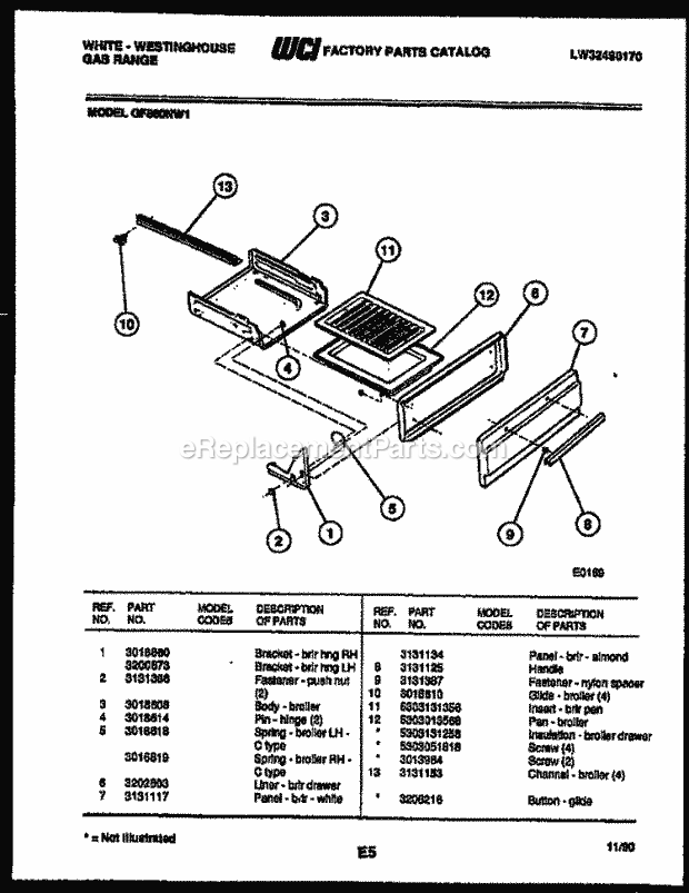 Frigidaire GF860ND1 Wwh(V2) / Gas Range Broiler Drawer Parts Diagram