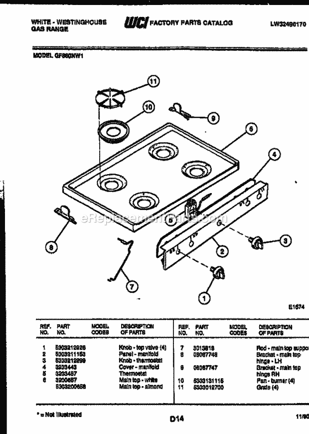 Frigidaire GF860ND1 Wwh(V2) / Gas Range Cooktop Parts Diagram