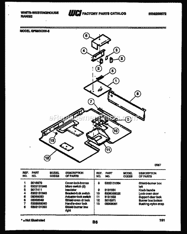 Frigidaire GF980KXD5 Wwh(V2) / Gas Range Burner Box Parts Diagram