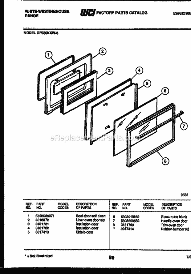 Frigidaire GF980KXD5 Wwh(V2) / Gas Range Door Parts Diagram