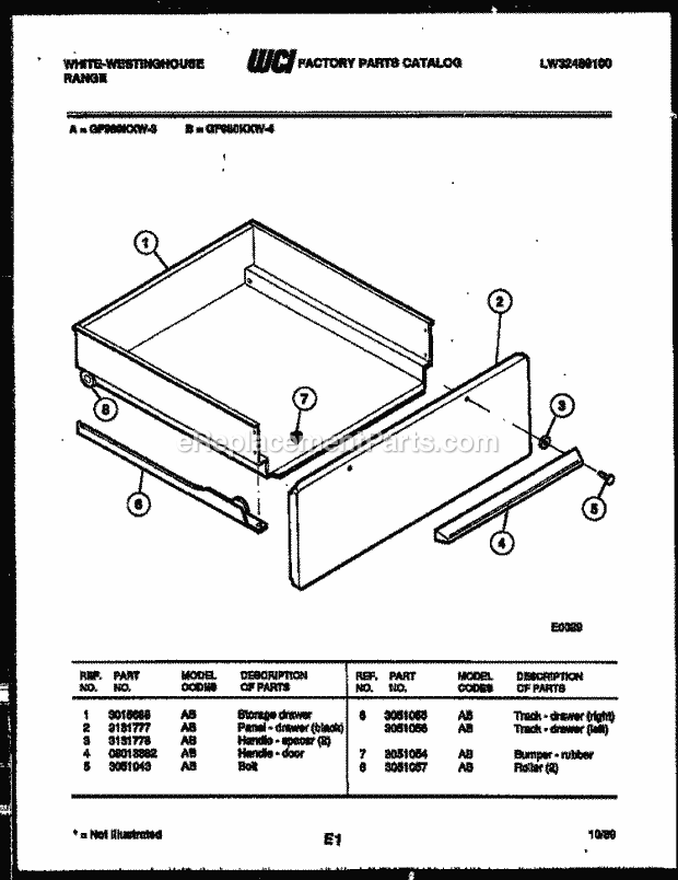 Frigidaire GF980KXW4 Wwh(V3) / Gas Range Drawer Parts Diagram