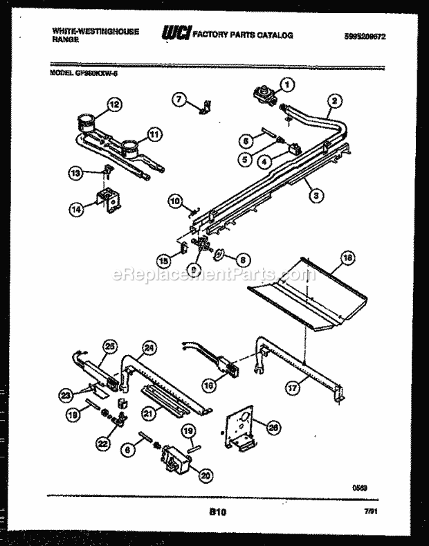 Frigidaire GF980KXW5 Wwh(V1) / Gas Range Burner, Manifold and Gas Control Diagram