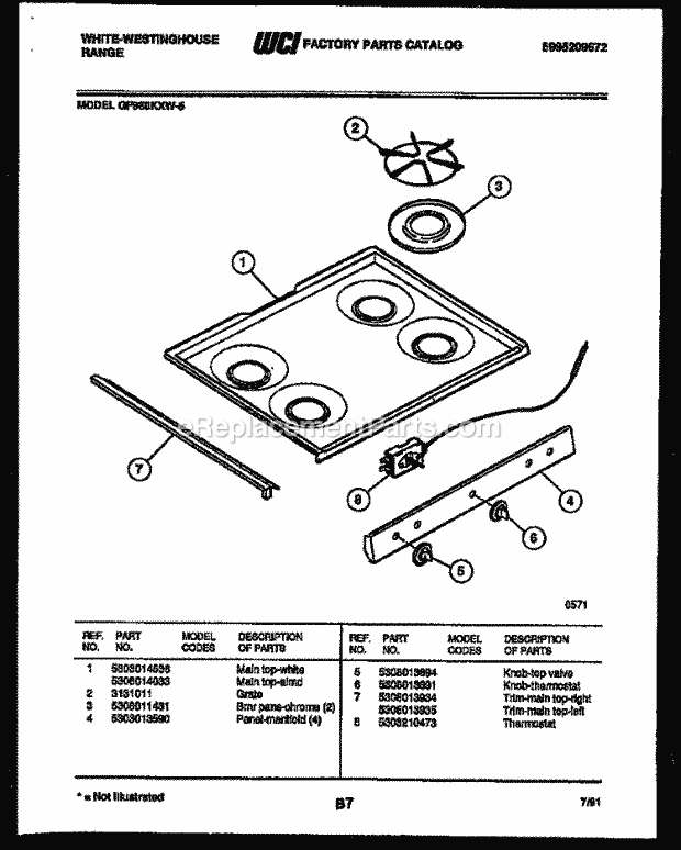 Frigidaire GF980KXW5 Wwh(V1) / Gas Range Cooktop Parts Diagram