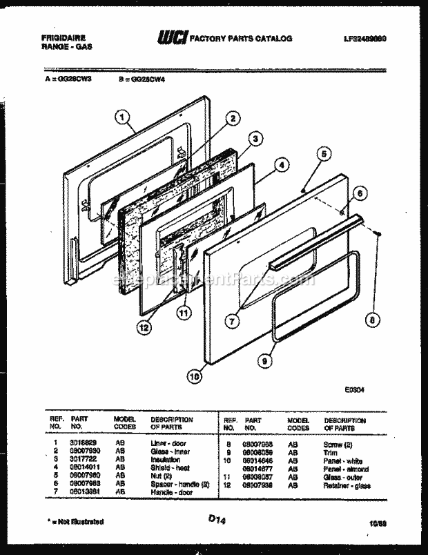 Frigidaire GG26CL3 Freestanding, Gas Range Gas Door Parts Diagram