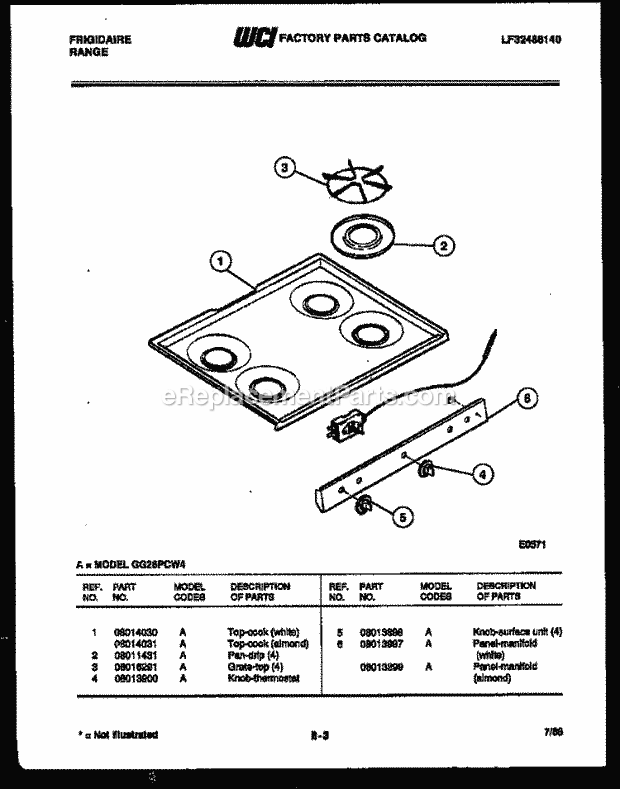 Frigidaire GG26PCW4 Freestanding, Electric Range Electric Cooktop Parts Diagram