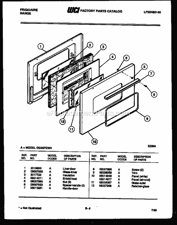 Frigidaire GG26PCW4 Freestanding, Electric Range Electric Door Parts Diagram