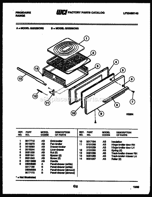 Frigidaire GG32BCW2 Freestanding, Gas Range Gas Broiler Drawer Parts Diagram
