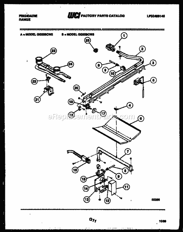 Frigidaire GG32BCW2 Freestanding, Gas Range Gas Burner, Manifold and Gas Control Diagram