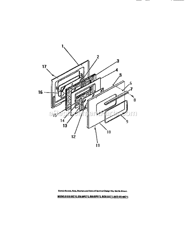Frigidaire GG32CW0 Freestanding, Gas Gas Range Oven Door, Panels Diagram