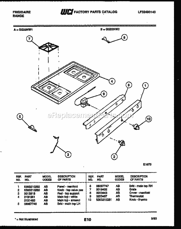 Frigidaire GG32NL1 Freestanding, Gas Range Gas Cooktop Parts Diagram