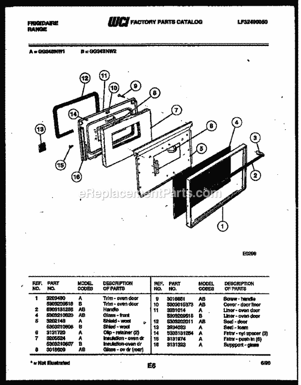 Frigidaire GG34BNL1 Freestanding, Gas Range Gas Door Parts Diagram