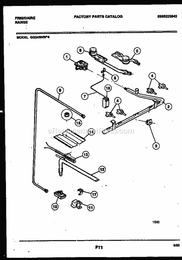 Frigidaire GG34BNW4 Freestanding, Gas Range Gas Burner, Manifold and Gas Control Diagram