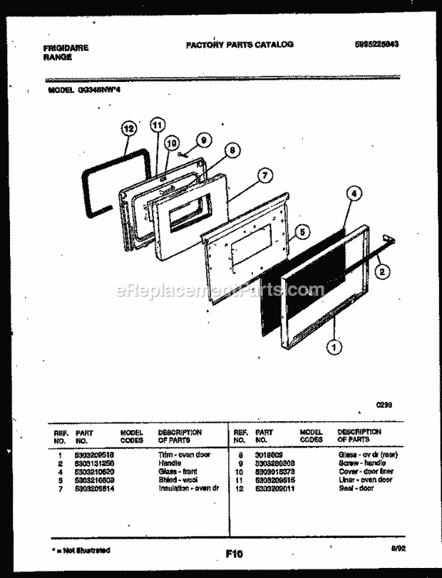 Frigidaire GG34BNW4 Freestanding, Gas Range Gas Door Parts Diagram