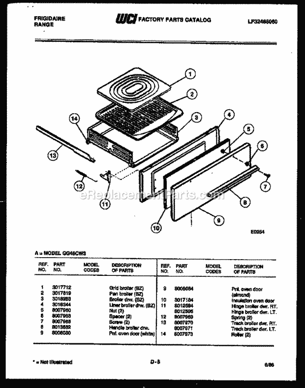 Frigidaire GG46CW3 Freestanding, Gas Range Gas Broiler Drawer Parts Diagram
