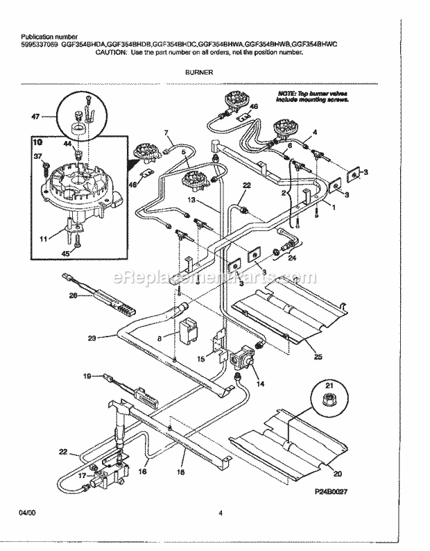 Frigidaire GGF354BHWB Gibson/Gas Range Burner Diagram